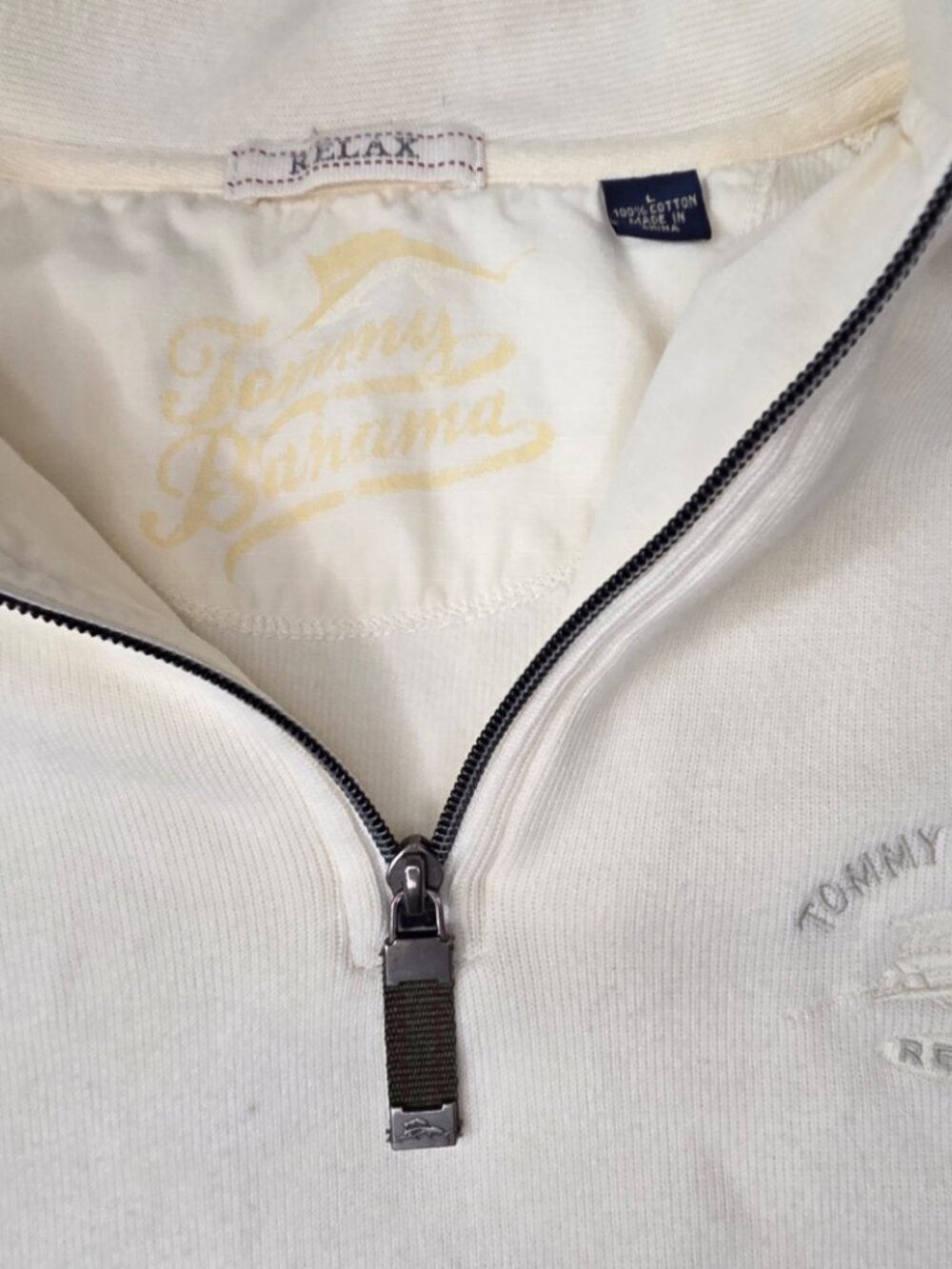 Tommy Bahama Relax L Cream Quarter Zip Pullover - Picture 3 of 5